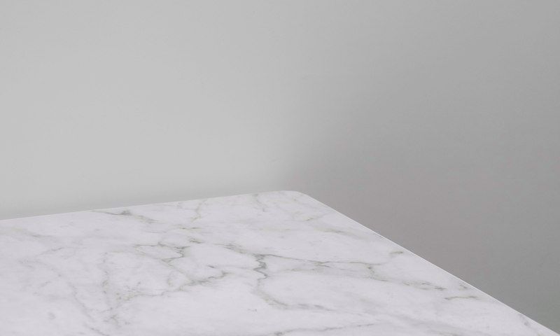 Corner of a white marble countertop